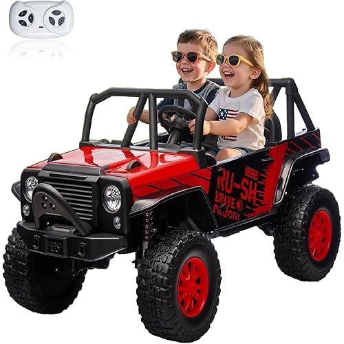24V 2 Seater Power Wheels for Kid, 4WD Kids' Electric Vehicles with Remote Control for Girls Boys, UTV Ride On Car for Kid, Spring Absorber, Wireless Bluetooth (Red)