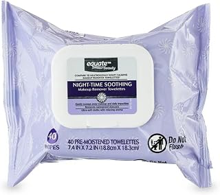 Equate Night-Time Soothing Makeup Remover Towelette Wipes for Face Care (80 Count), Night Calming Makeup Remover Towelettes