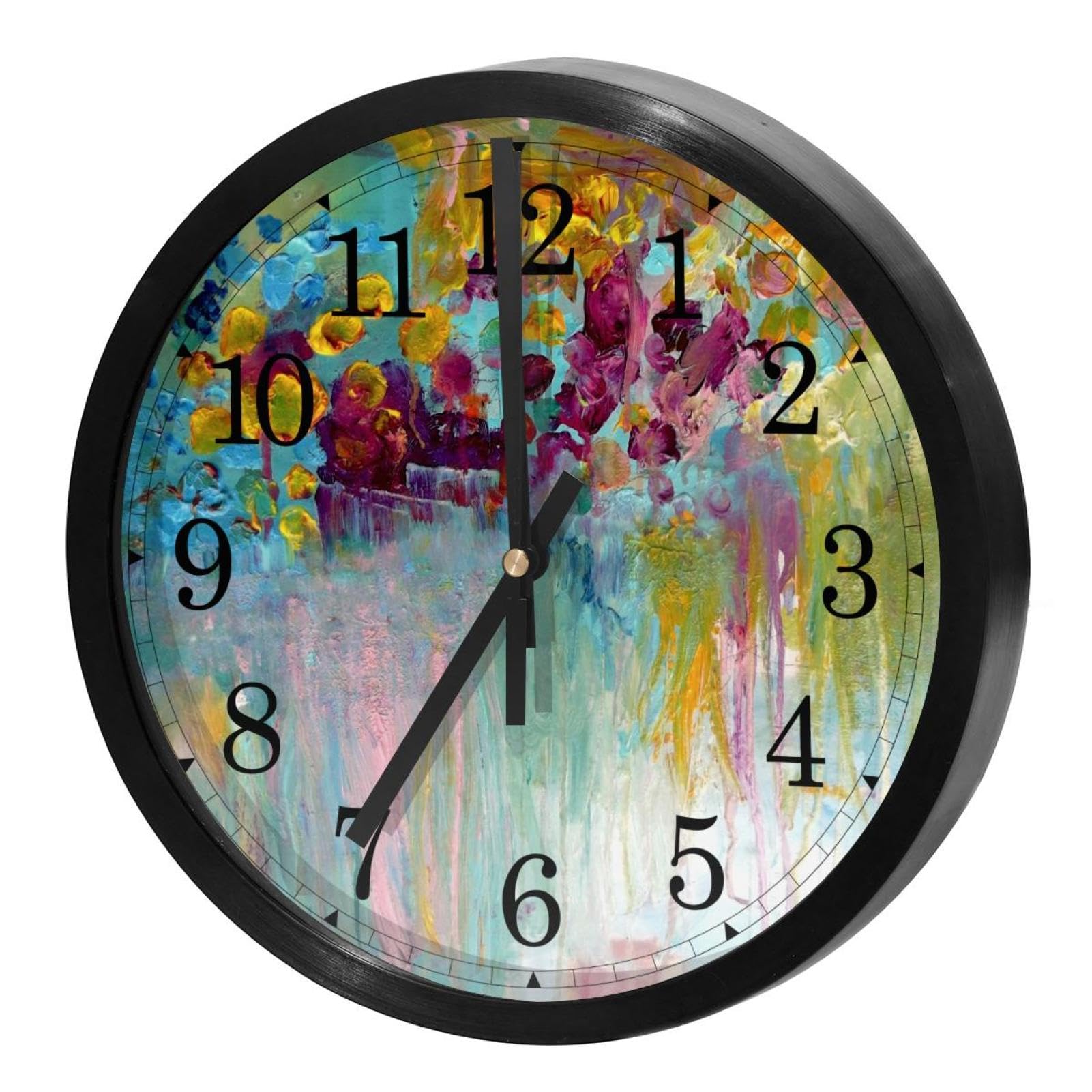 Horloge murale silencieuse à quartz fleurie ronde pour cuisine et bureau à piles