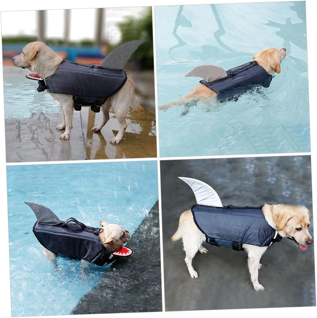 Dog Floating Vest Shark Design Reflective Pet Swimming Life Jacket Gray XL for Outdoor Training and Boating
