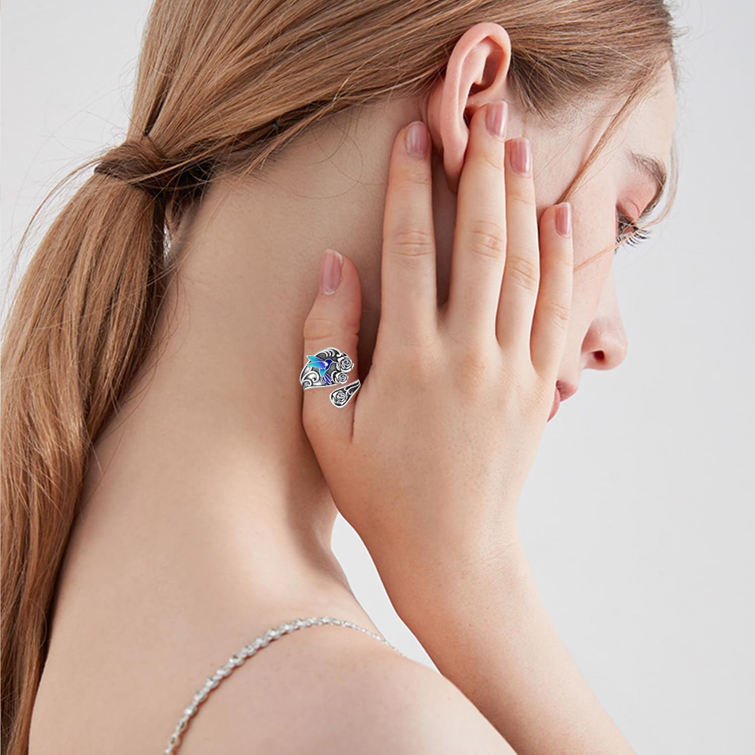 Spoon Rings for Women 925 Sterling Silver Hummingbird/Butterfly/Bee/Red Cardinal/Pink Flamingo Adjustable Thumb Rings Vintage Boho Antique Jewelry Gifts - Image 4