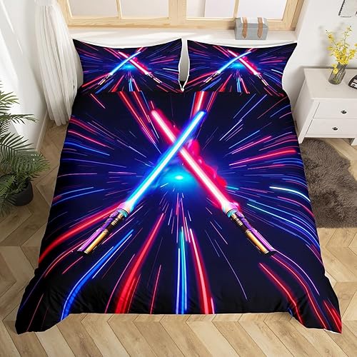 Juego de funda de edredón de sable de luz, tamaño King, juego de ropa de cama de 3 piezas para niños, adolescentes, niños, adultos, decoración de