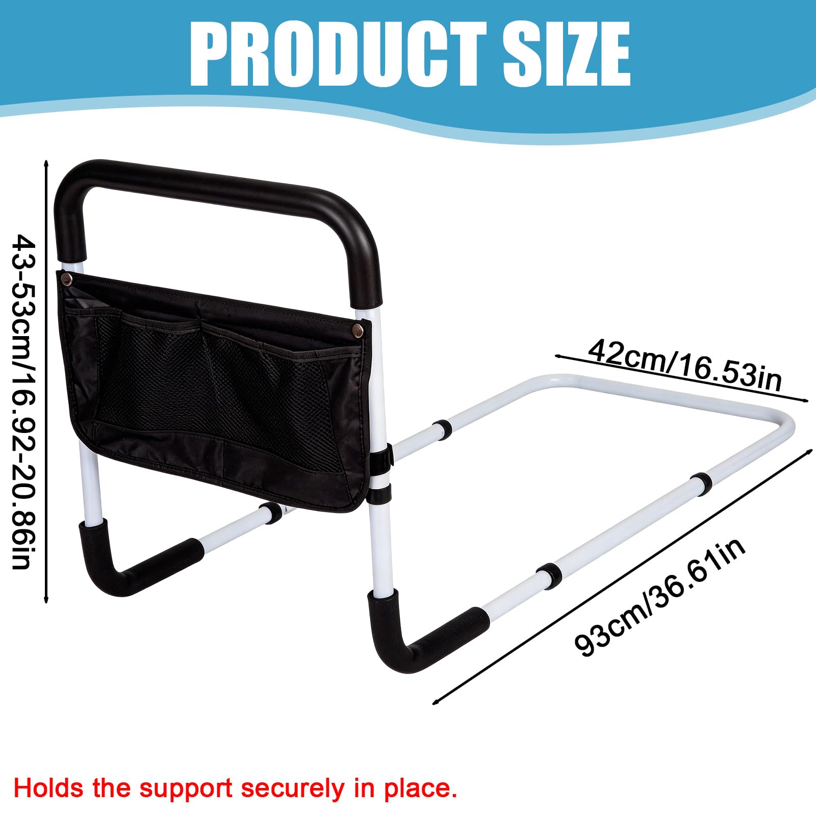 BORDEAG Letto per alzarsi, 93 x 42 x (43 – 53 cm, per anziani, supporto per letto, regolabile in altezza, stabile, acciaio al carbonio per camera da letto e ambiente di cura