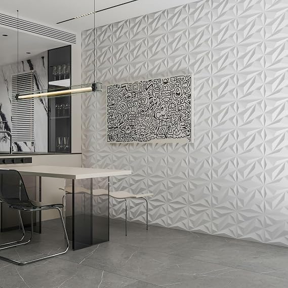 Art3dwallpanels 50 Pack 3D Wall Panels Diamond, White, 12''x12''