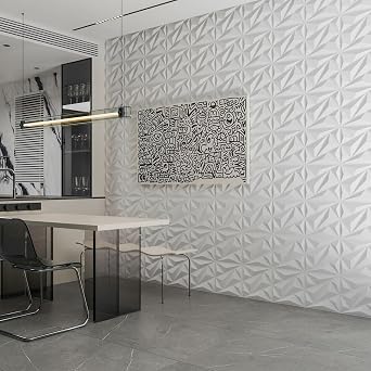Art3dwallpanels PVC 3D Wall Panel Diamond for Interior Wall Decor in White, 3D Textured Wall Panels, Pack of 33 Tiles