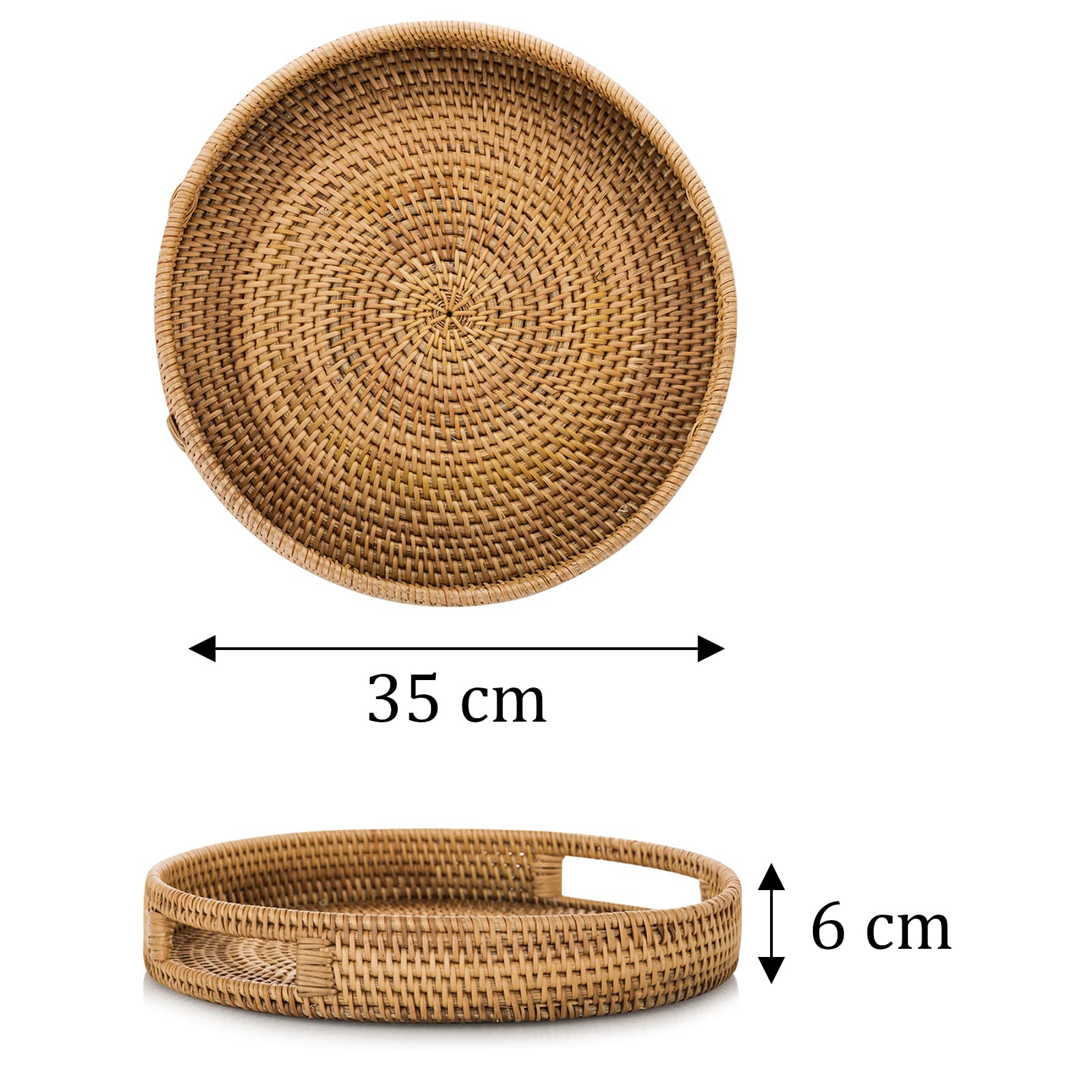 Sziqiqi Bandeja de Servicio de Ratán con Asas 35cm bandejas de Mimbre Tejidas a Mano Bandeja de Ratán Bandeja Decorativa Rústica para Desayuno, Bebidas, Refrigerios, Pan para Mesa de Café Bar