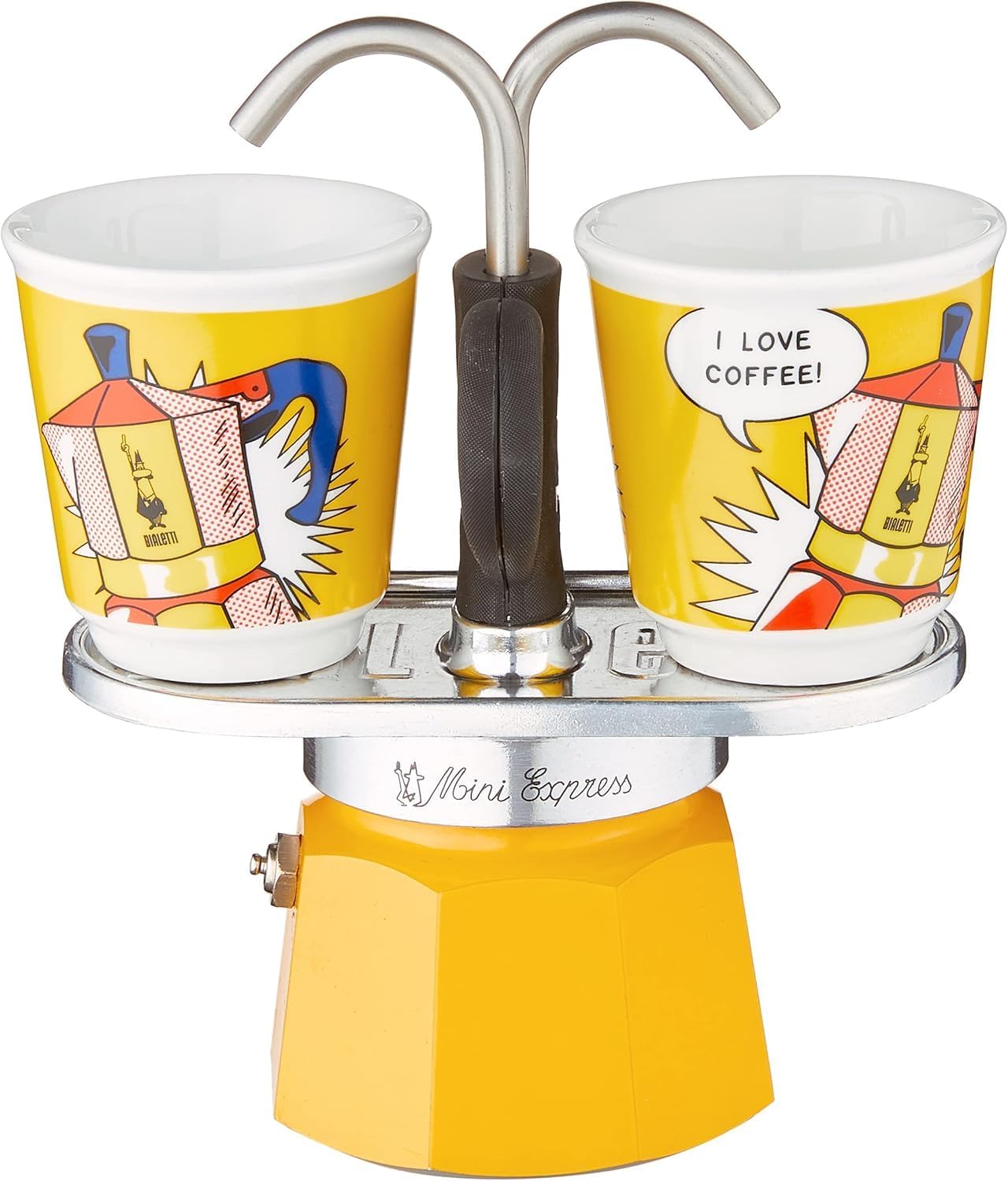 Bialetti - Mini Express Lichtenstein: モカセットにはコーヒーメーカー2カップ(3オンス)、イエロー、アルミニウム
