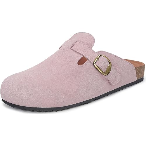 Womens Suede Clogs Mens Genuine Leather Mules Cork Footbed Sandals with Arch Support