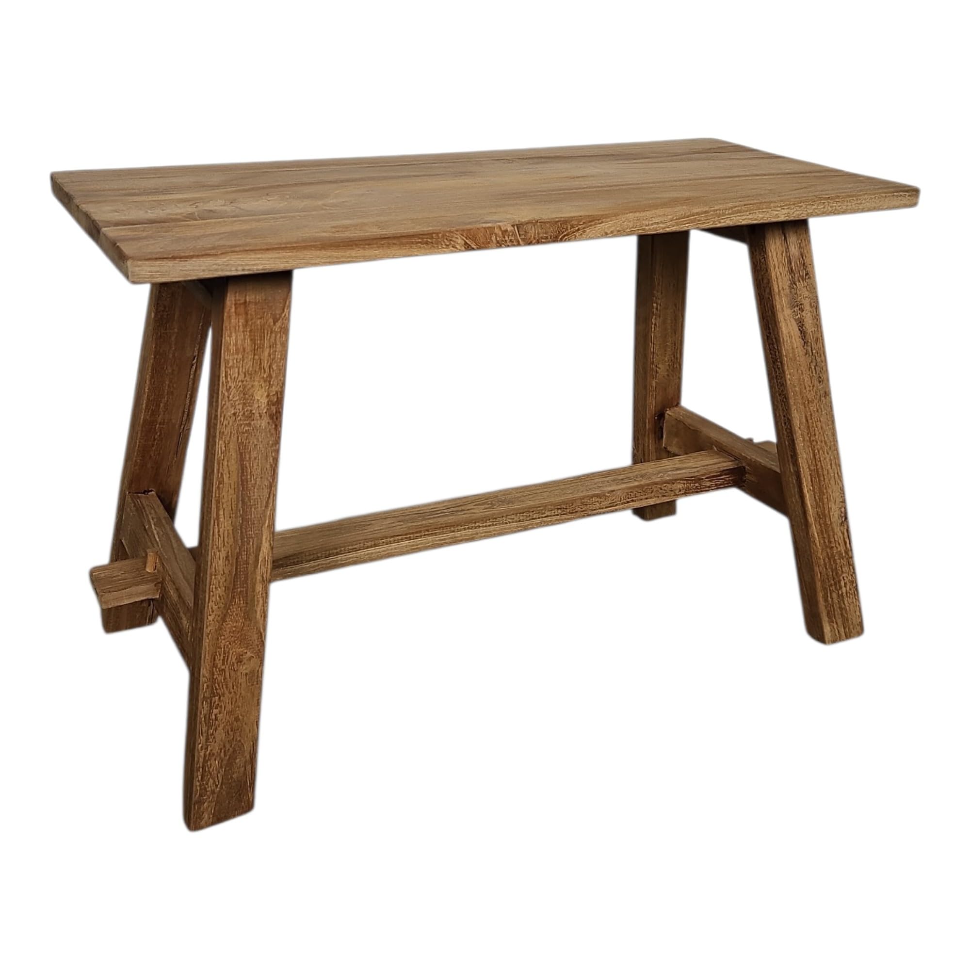 Hocker Recyceltes Teakholz | Handgefertigter Holzhocker 70x30 cm | Beistelltisch Holz | Rustikale Holzbank | Indonesisches Handwerk Neu