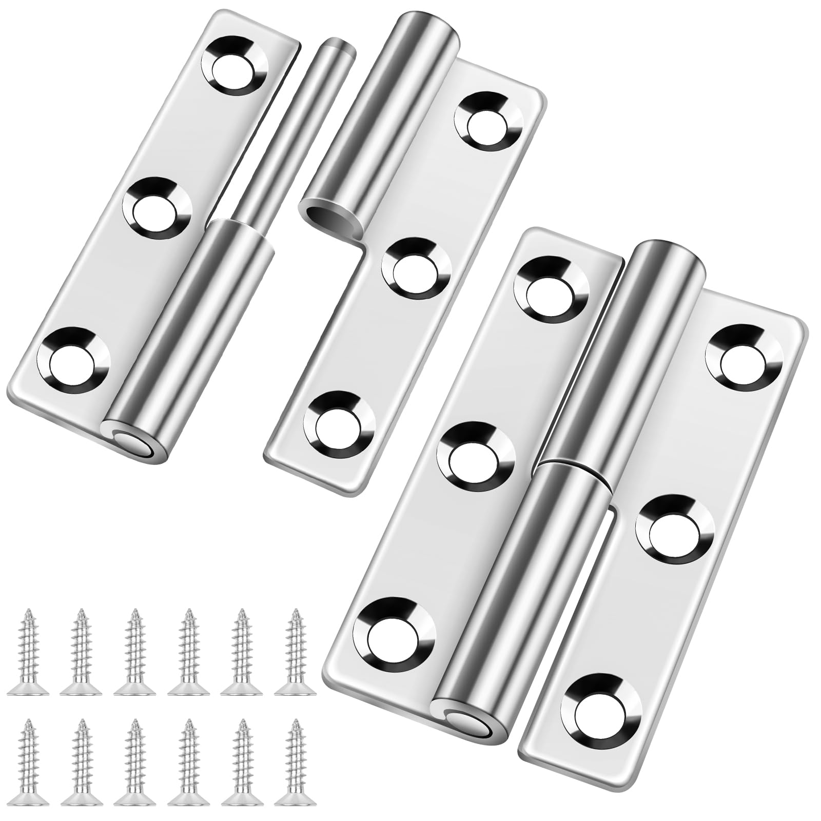 Bolatus 2 Pcs Small Slip Joint Flag Hinges, 2.5 Inch, Detachable, 304 Stainless Steel, Left Handedness, Siliver, 2.5 Inch Left Handed