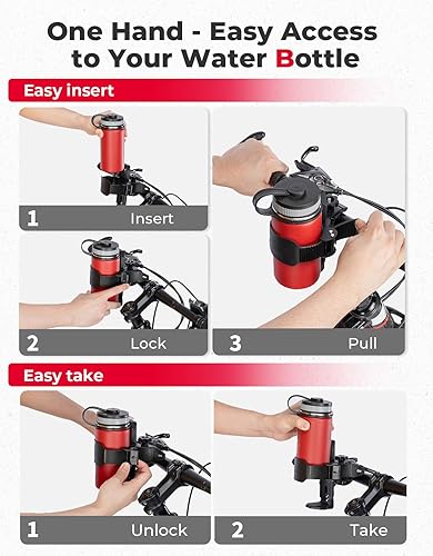 Miniatura 6 de KEMIMOTO Portavasos para bicicleta, soporte para botella de agua de hasta 28 onzas de capacidad para manillar de bicicleta, soporte para bebidas de