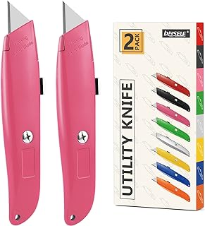 DIYSELF 2Pack Utility Box Cutter Retractable Blade Heavy Duty, Box Opener for Boxes and Cartons, Aluminum Shell, Cardboard Cutter Knife (Pink)