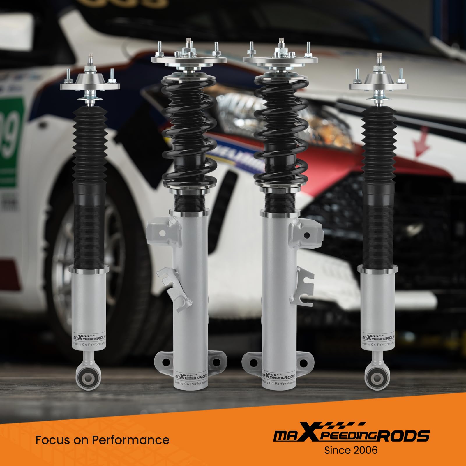maXpeedingrods 4x Coilover, Amortiguador Roscado para BMW E36 Cabrio 320i 323i 325i 328i, Suspensión Regulable de 24 Niveles, 2 Delanteros y 2 Traseros de Resorte Helicoidal con Aleación de Aluminio