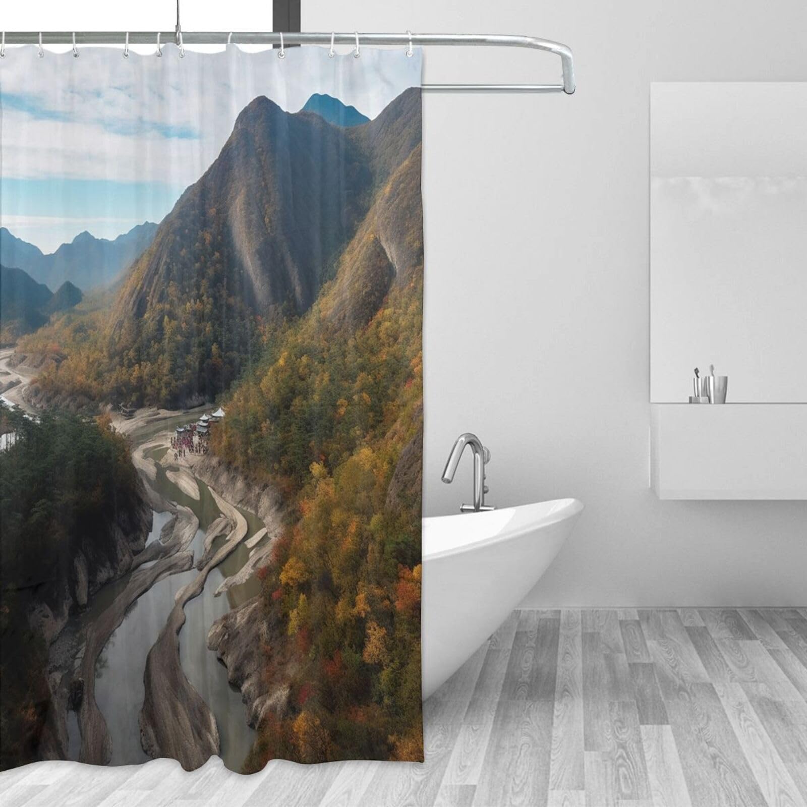 Rideau de douche paysage de vacances 183x183 cm pour s'évader chaque matin dans sa baignoire