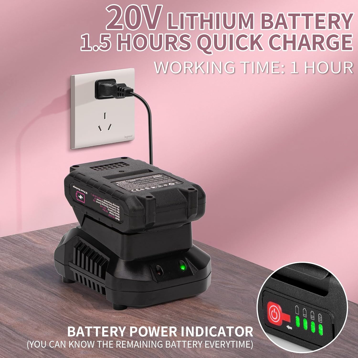 Hot Glue Gun, 20V Pink Cordless Glue Gun with 30 PCS Full Size Glue Sticks, 2Ah Rechargeable Battery Glue Gun Kit for DIY, Arts & Craft, Decorations, Gift for Women