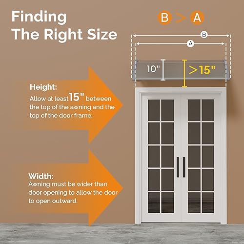 Vista 60 de VINGLI - Toldo para puerta y ventana para exteriores, 30 x 40 pulgadas, cubierta de policarbonato para puerta de patio, para protección del sol