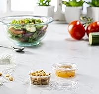 Vista 2 de {1.5 oz – 100 juegos} Vasos de plástico transparente con tapas, pequeños recipientes pequeños para control de porciones, chupitos de gelatina