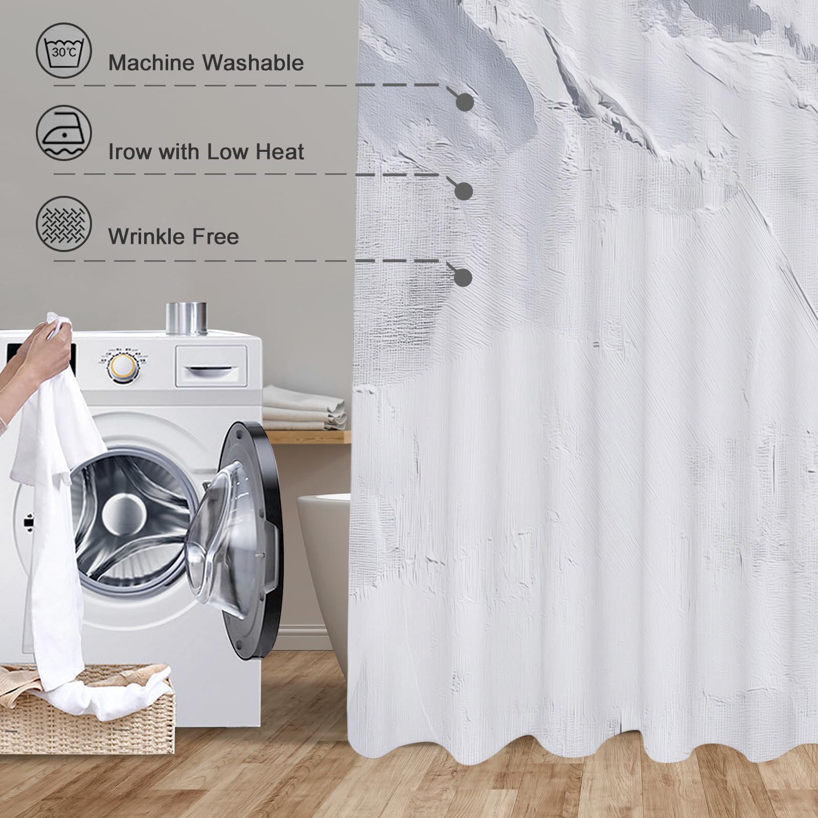 Rideau De Douche Coups De Pinceau Irréguliers Art Abstrait Tissu Imperméable Lavable avec Crochets Anti Moisissure en Polyester Rideau Douche pour Salle De Bain