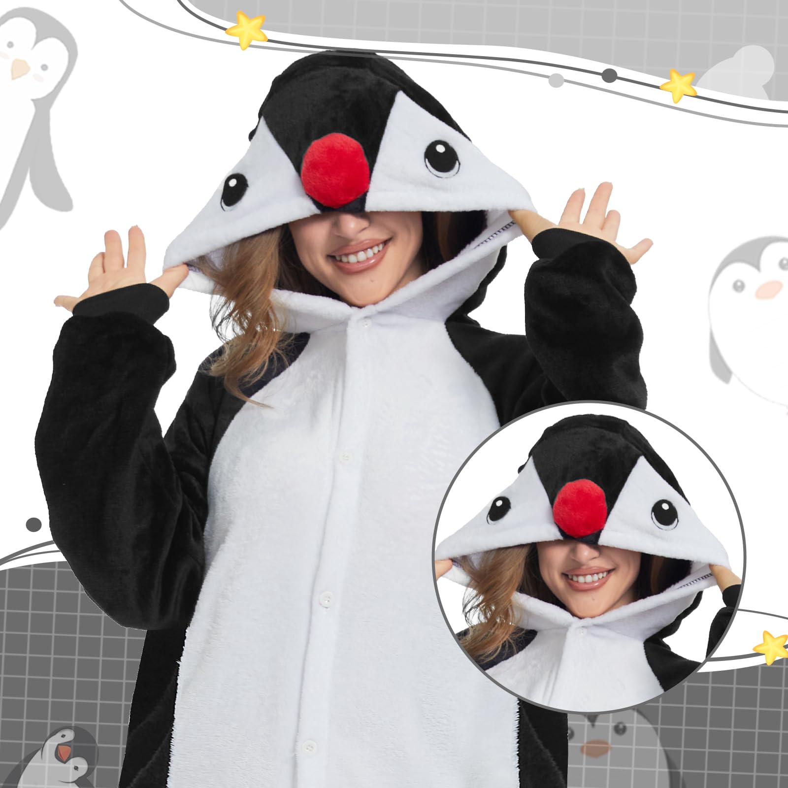 JONRRYIN Piżama Zwierzęta Dorosły Unisex Kombinezon, Zwierzęca Piżama Onesie Kostium, Piżama Kigurumi Anime Sleepwear Kombinezon Cosplay Zestaw na Halloween, karnawał