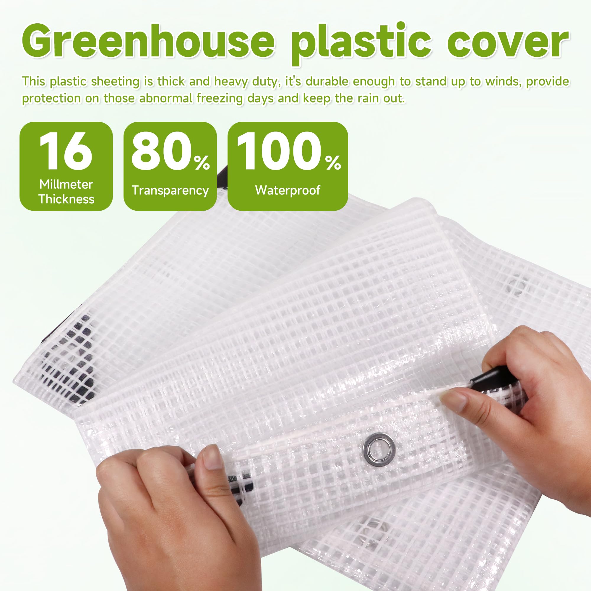 Cubierta de invernadero de 30 pies x 40 pies, lona de plástico transparente, lona impermeable resistente de 16 mm con resistencia a los rayos UV y ojales, toldo de lona transparente para jardinería