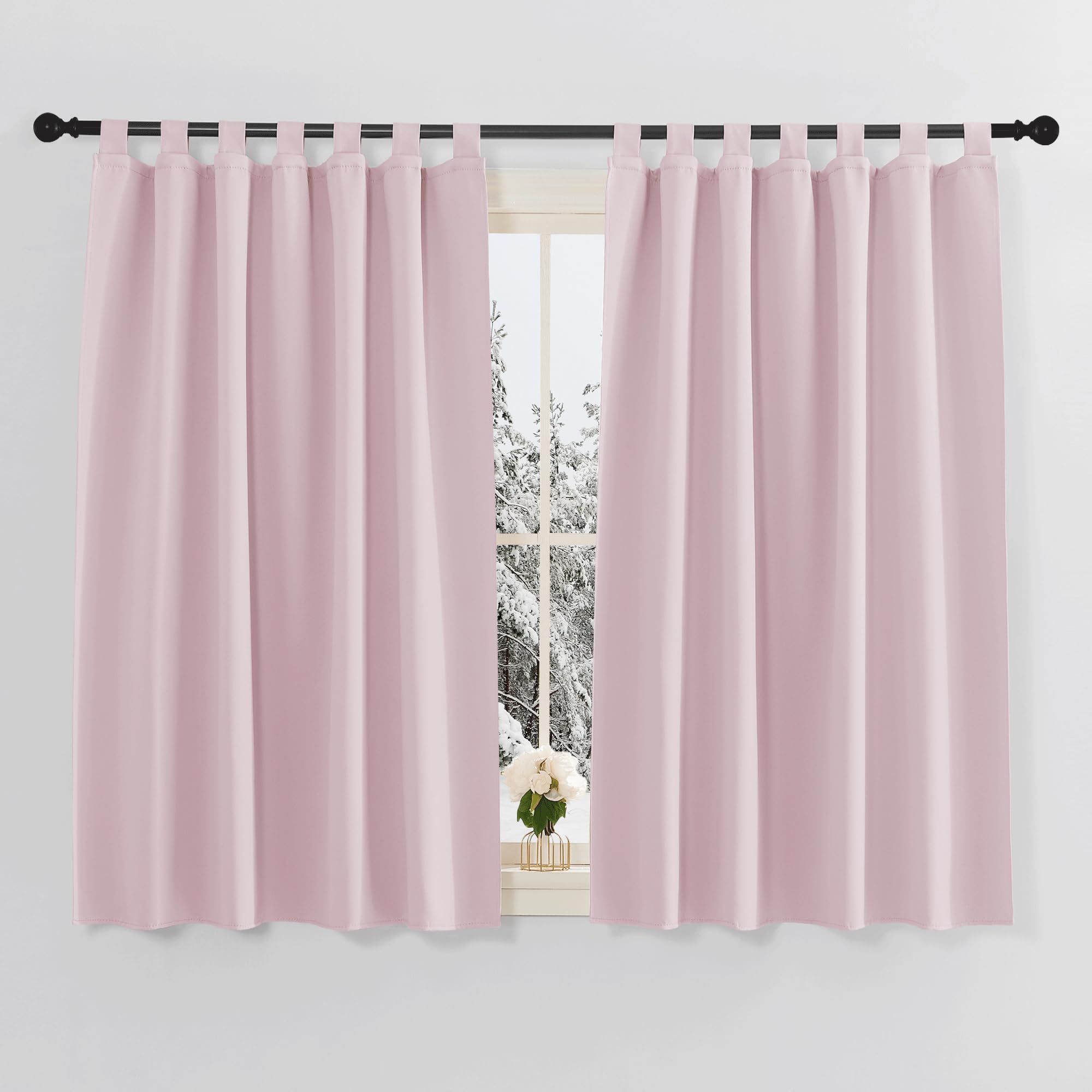 PONY DANCE Cortinas Infantiles Niña Aislantes Termicas 140x145 CM, Cortinas Opacas 2 Piezas Ventanas Cortas con Trabillas, Rosa Claro
