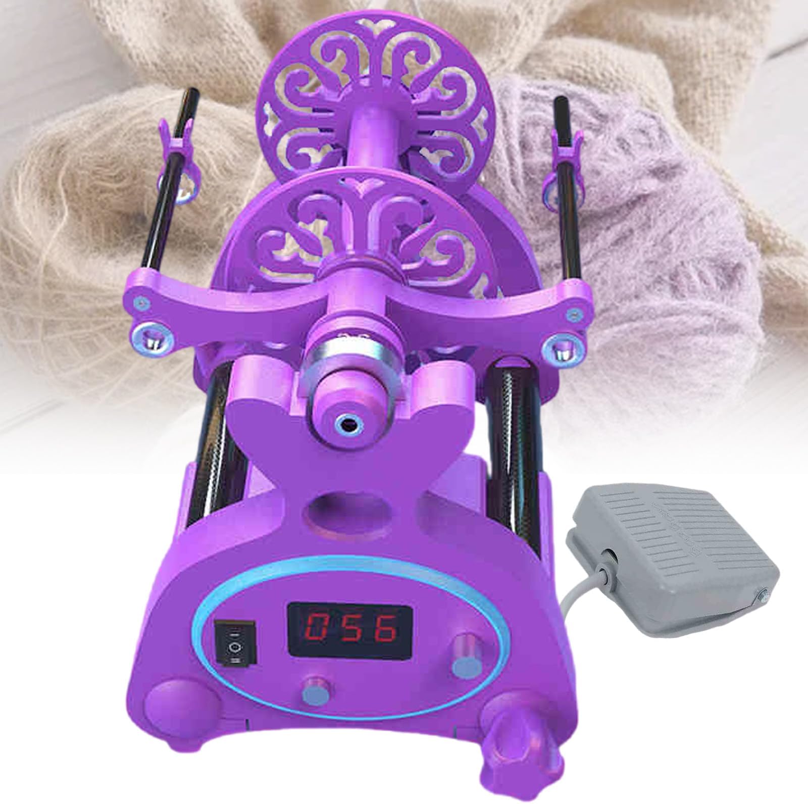 Mini Electric Spinning Wheel Double Spool,with Foot Switch,120 g / 240 g Capacity Automatic Yarn Spinner 800 R/min Digital Display,for Blending Roving Braid Craft,Purple