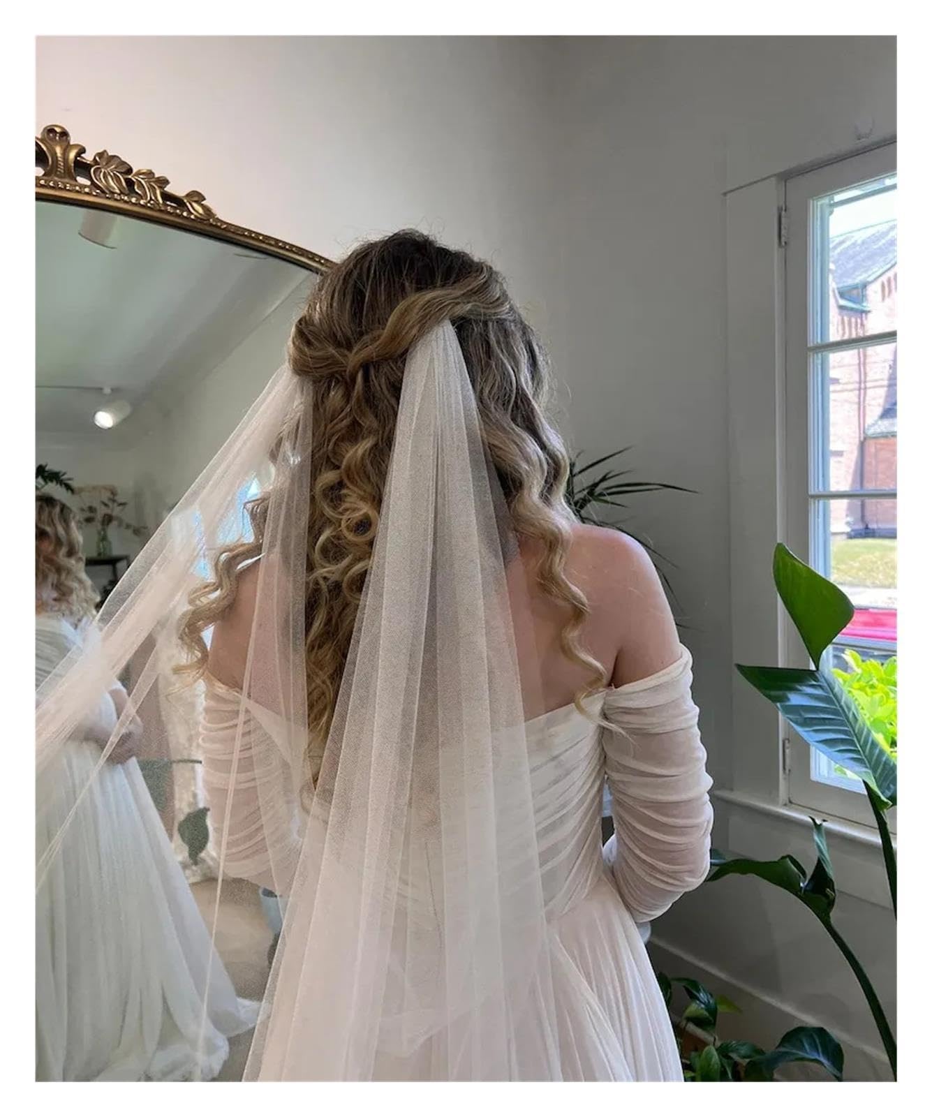 Velo sposa morbido drappeggiato, rete , cattedrale sulla punta delle dita