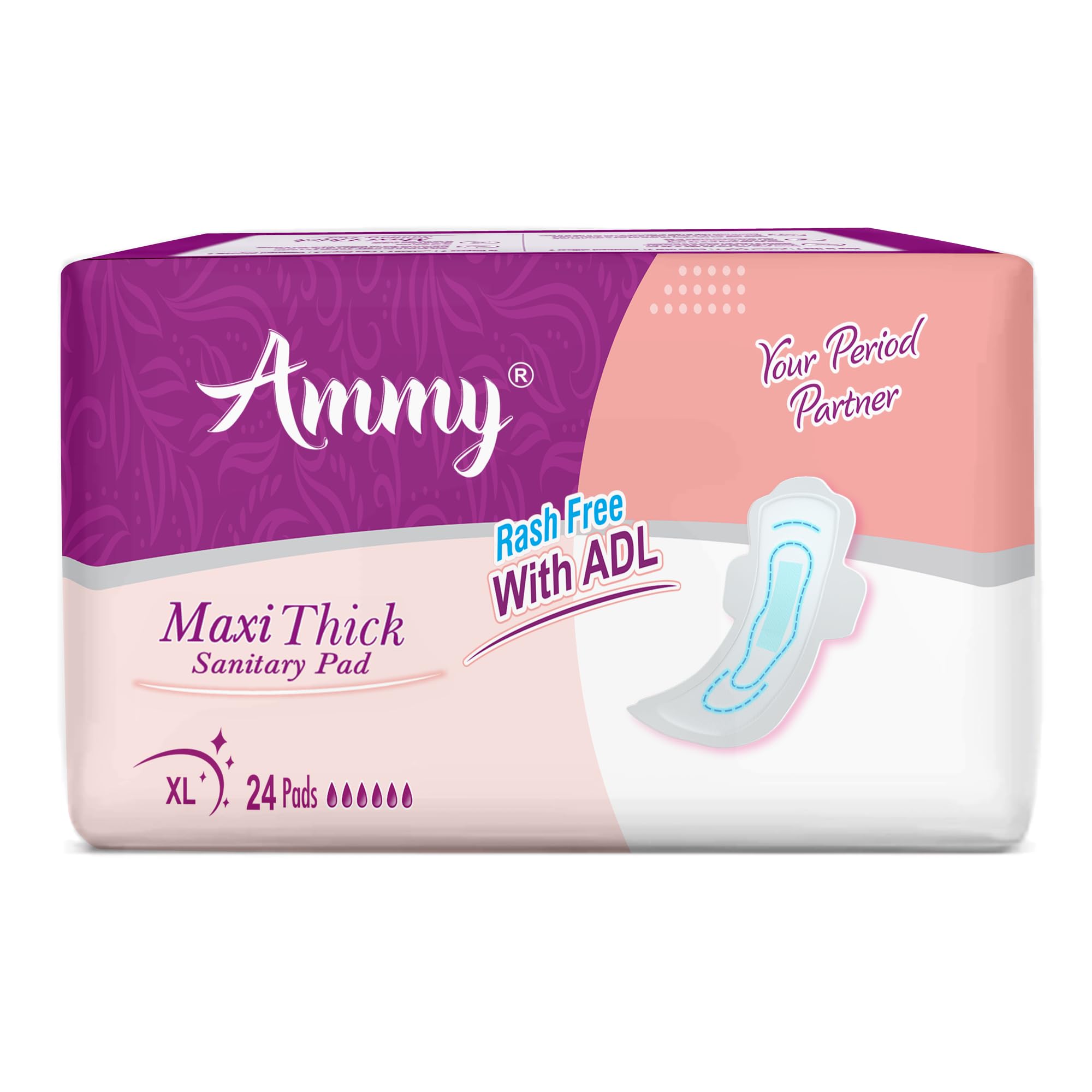 Ammy Super Absorbent Maxi Thick Sanitary Pads - 24 Pcs XL for Medium Flow | Cottony Soft, Rash Free, Leak Lock with 6-Layer Shield & Active Flow Layer | Pack of 1-picture-10