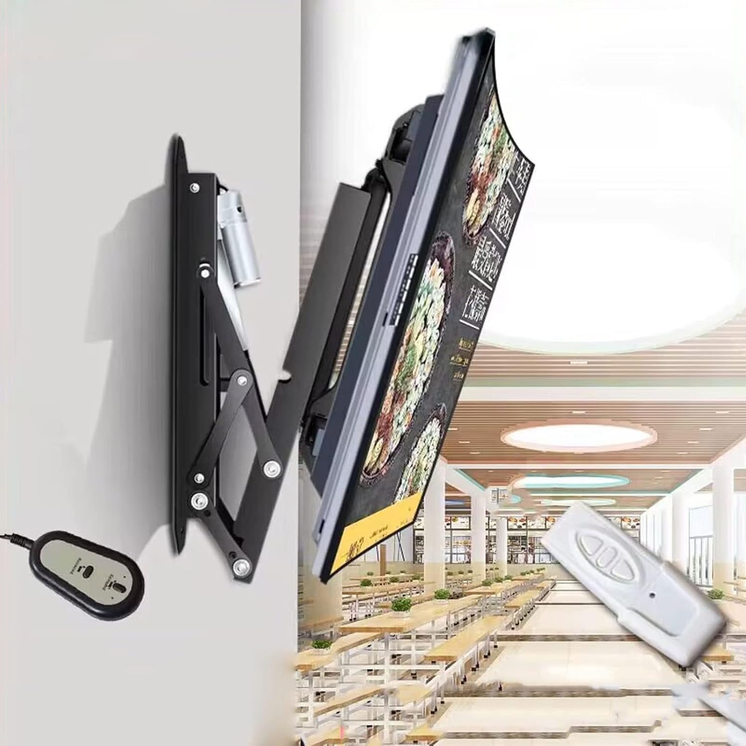 Support TV de plafond motorisé télescopique rabattable pour écran plat