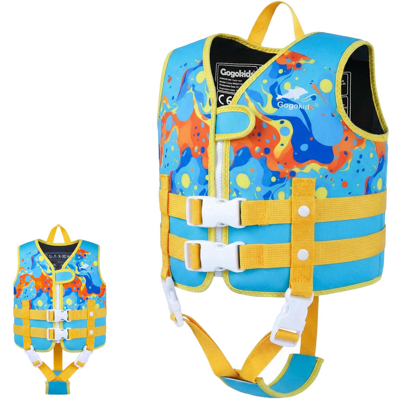 Gogokids Schwimmweste für Kleinkinder für 1–5 Jahre 15-30kg, Kinder Schwimmjacke mit Doppelt Verstellbarer Strapze, Schwimmhilfe für Baby, Mädchen Jung verstellbare Pool-Weste für Pool & Strand