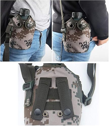 Miniatura 7 de Jadedragon Botella de agua militar para cantina, de aluminio reforzado con funda de nailon para cinturón, botellas de agua portátiles con correa