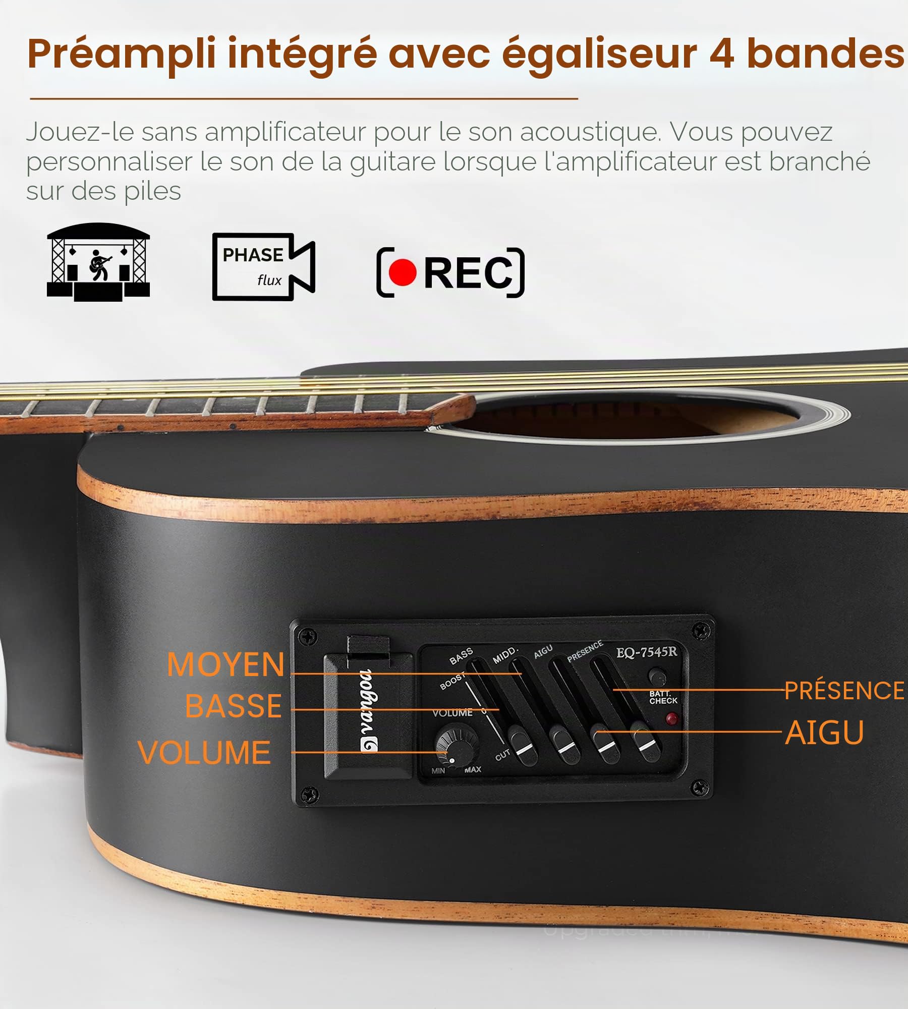 Vangoa 4/4 Guitare Électro-acoustique 41 pouces 4 Bandes EQ Pan Coupé Guitare Électrique Acoustique Adulte Pleine Taille avec Kits pour Débutants, Noir