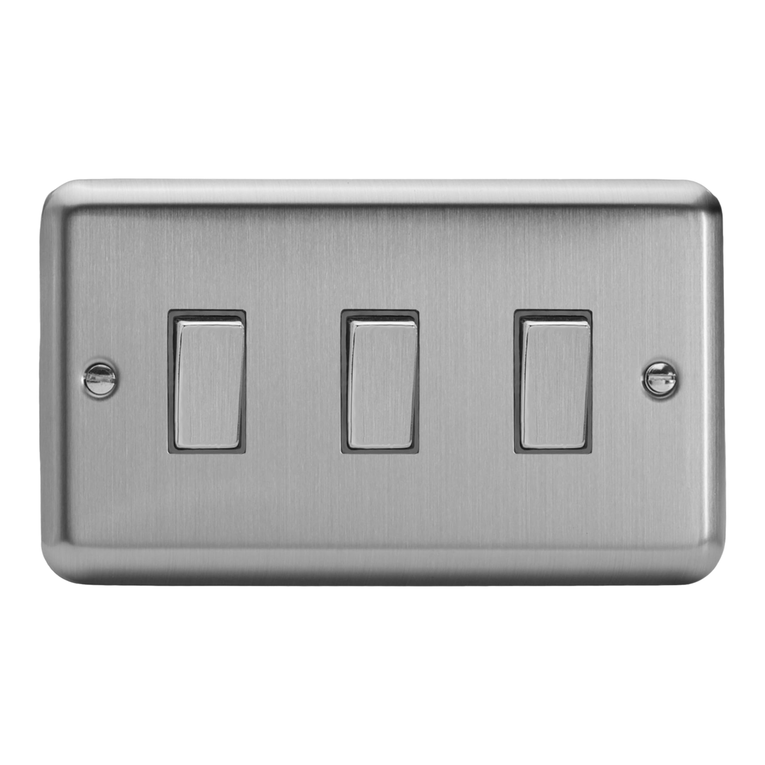Varilight Triple Rocker Light Switch 2-Way Twin Plate - Value Matt Chrome With Brushed Steel Rockers, XS93D
