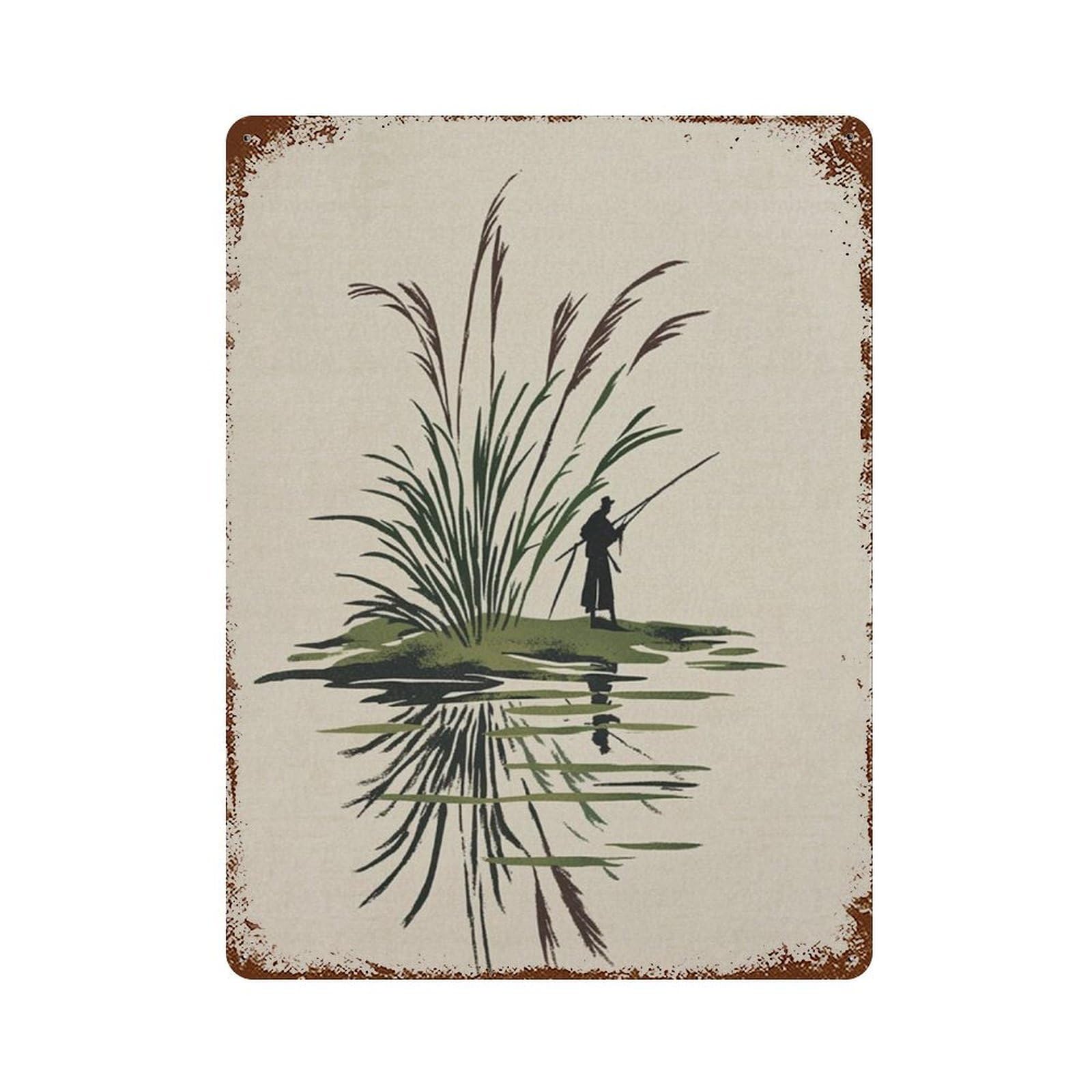 xiaoxiaoshen Minimal Fisherman Calm Lake Landscape Zen Nature Japanese Style Wall Decor Art Metal Tin Poster Modern Home Decor Art Home Bar Shop Decorations Vintage Sign 40x30cm