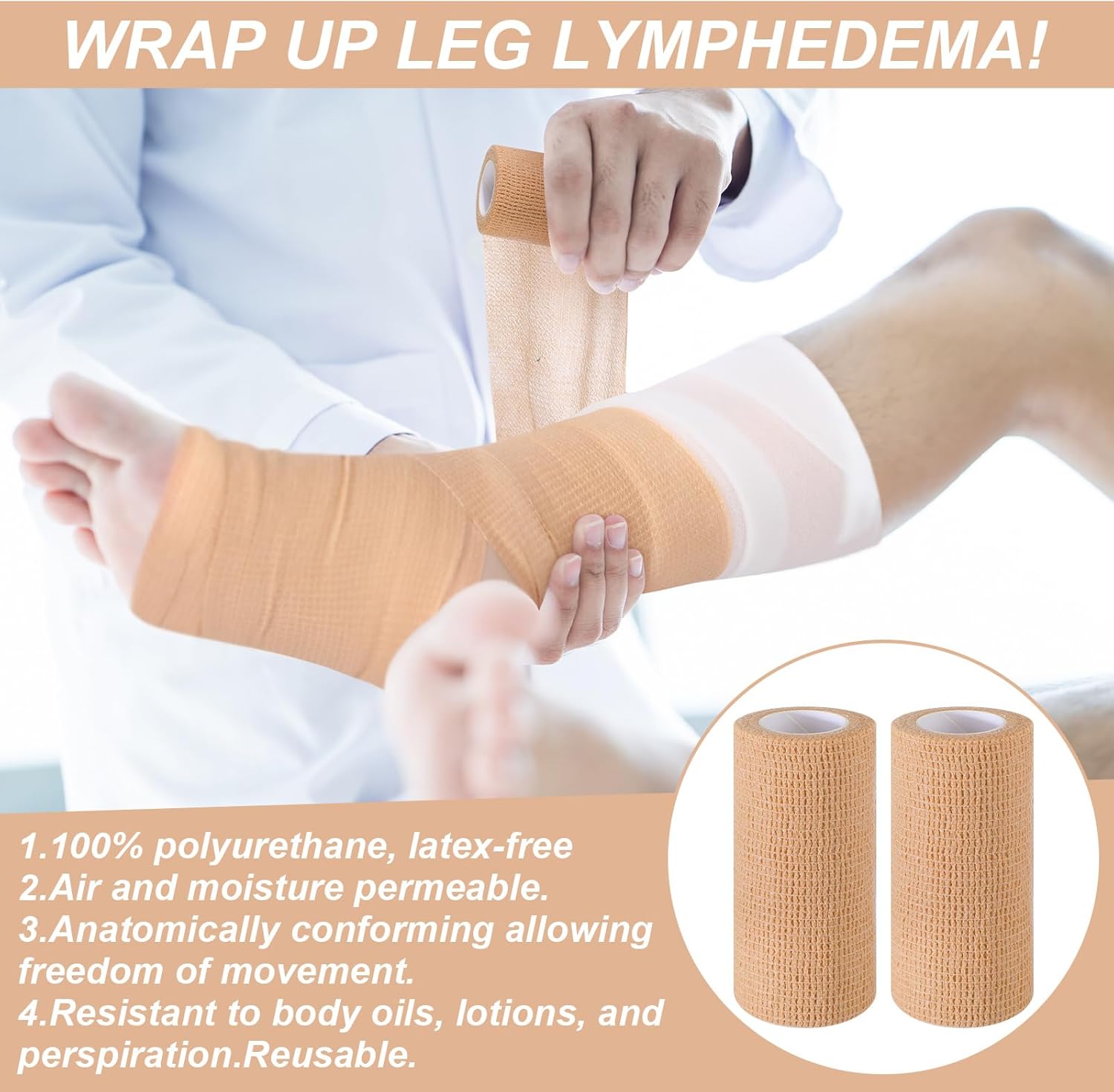 Geiserailie 4 Pcs 2 Layer Compression Bandage System Lymphedema Wraps for Legs Compression Wraps Lower Leg System Medical Foam Bandage for UNA Boot Edema image 3 of 6 B0DLNNVW31