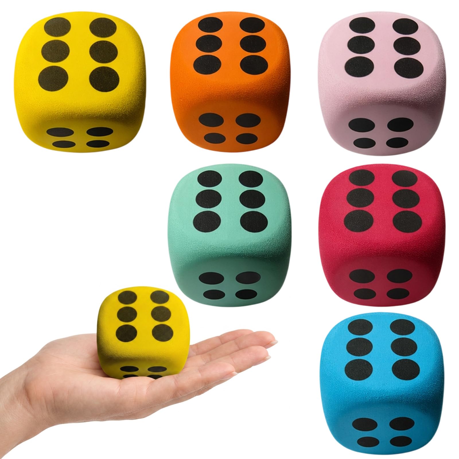 6 Pcs Large Dice, Dice Set for Classroom Games and Party Activities, 3.8cm Large Dice for Educational Play（Red, Yellow, Blue, Green, Pink, Orange）