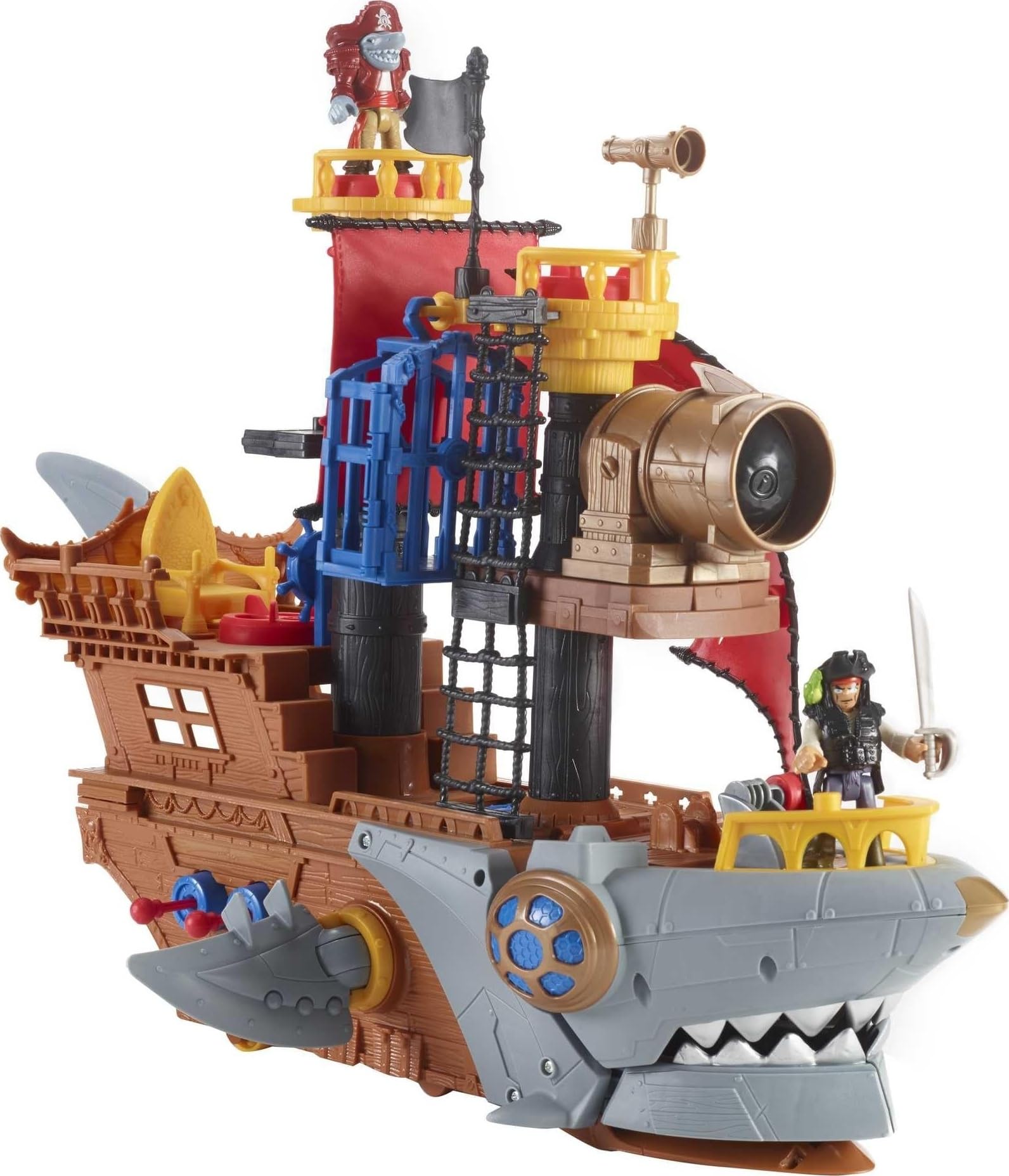 Fisher-Price IMAGINEXT Haimaul-Piratenschiff - bewegliche Flossen, Power Pad für Geheimschatz Enthüllung, Kanonen, Gefangenenbereich, Geheimversteck und Piratenfiguren, DHH61