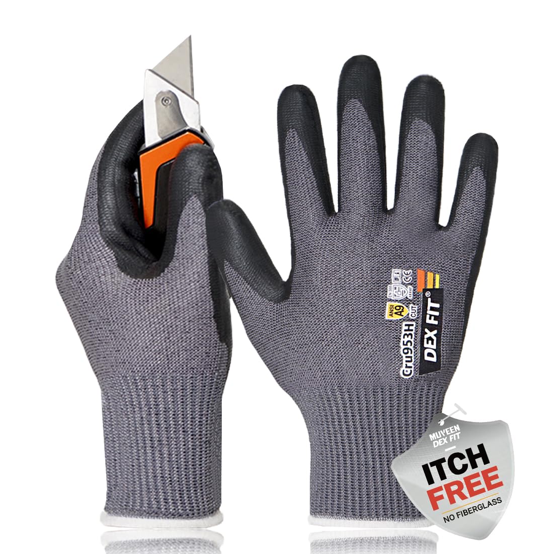 DEX FIT Cru953H Level A9 Cut Resistant Gloves, Fiberglass-Free, Power Grip Foam Nitrile, 3D Comfort Fit, Touchscreen