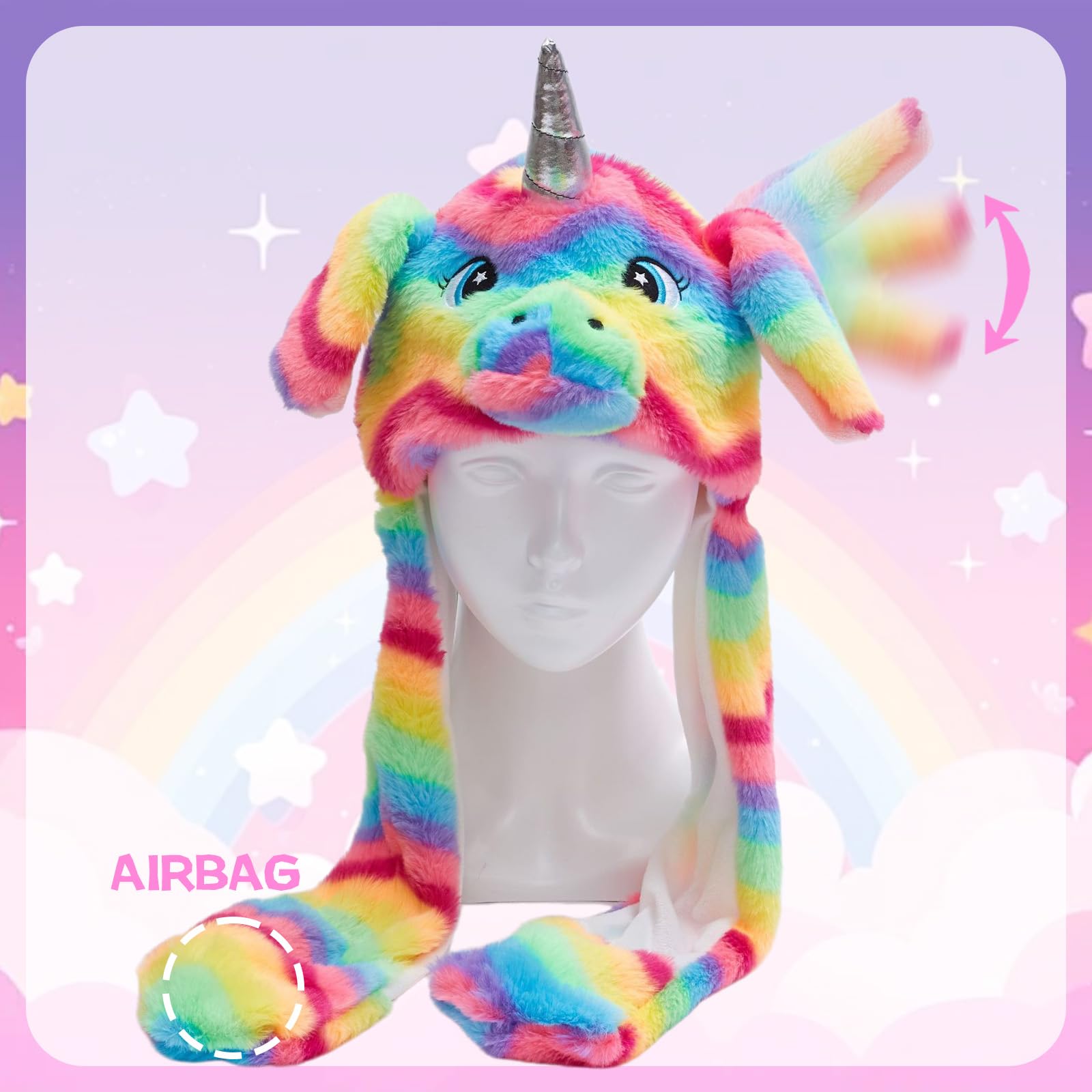 GWAWG Unicorn Hat with Moving Ears, Cute Plush Animal Hat for Girls Soft Cartoon Movable Ears Winter Hat - Image 4