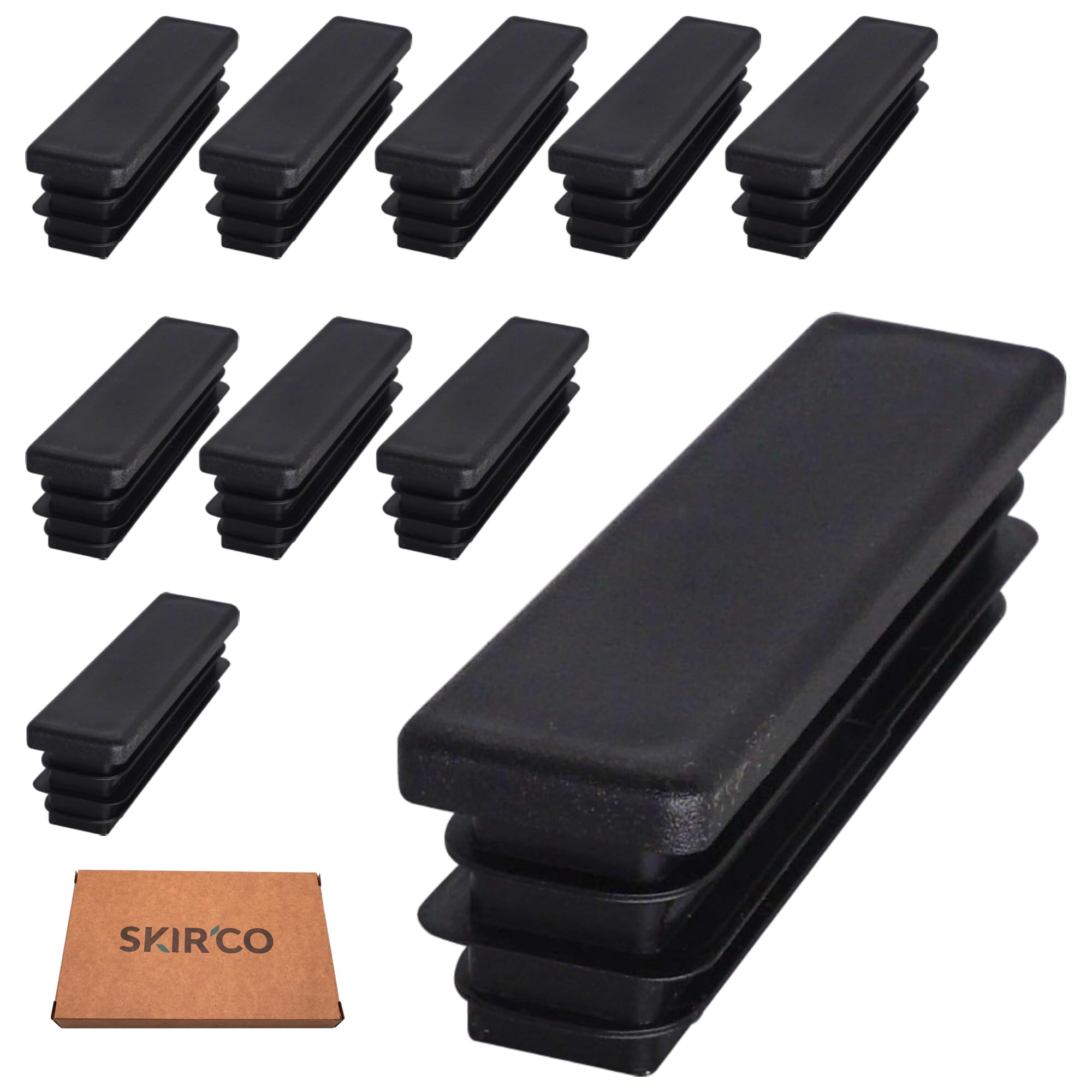 SKIR'CO (10 pcs) Rectangular Plastic Plugs 20 x 80 mm, Mat Tube End Caps, Rectangle Tube Inserts, Fence Post Plugs, Black RAL 9005 - Image 2