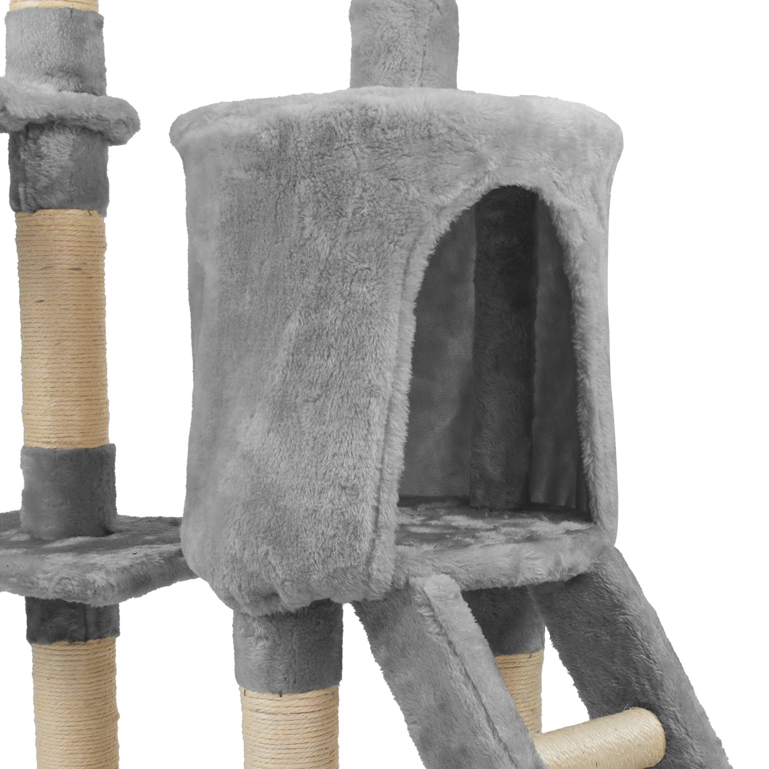 Tiragraffi Gatto albero 138cm con Cuccia per Gatti Albero Parco giochi gioco tira graffi per Gatto colore Grigio - AQPET
