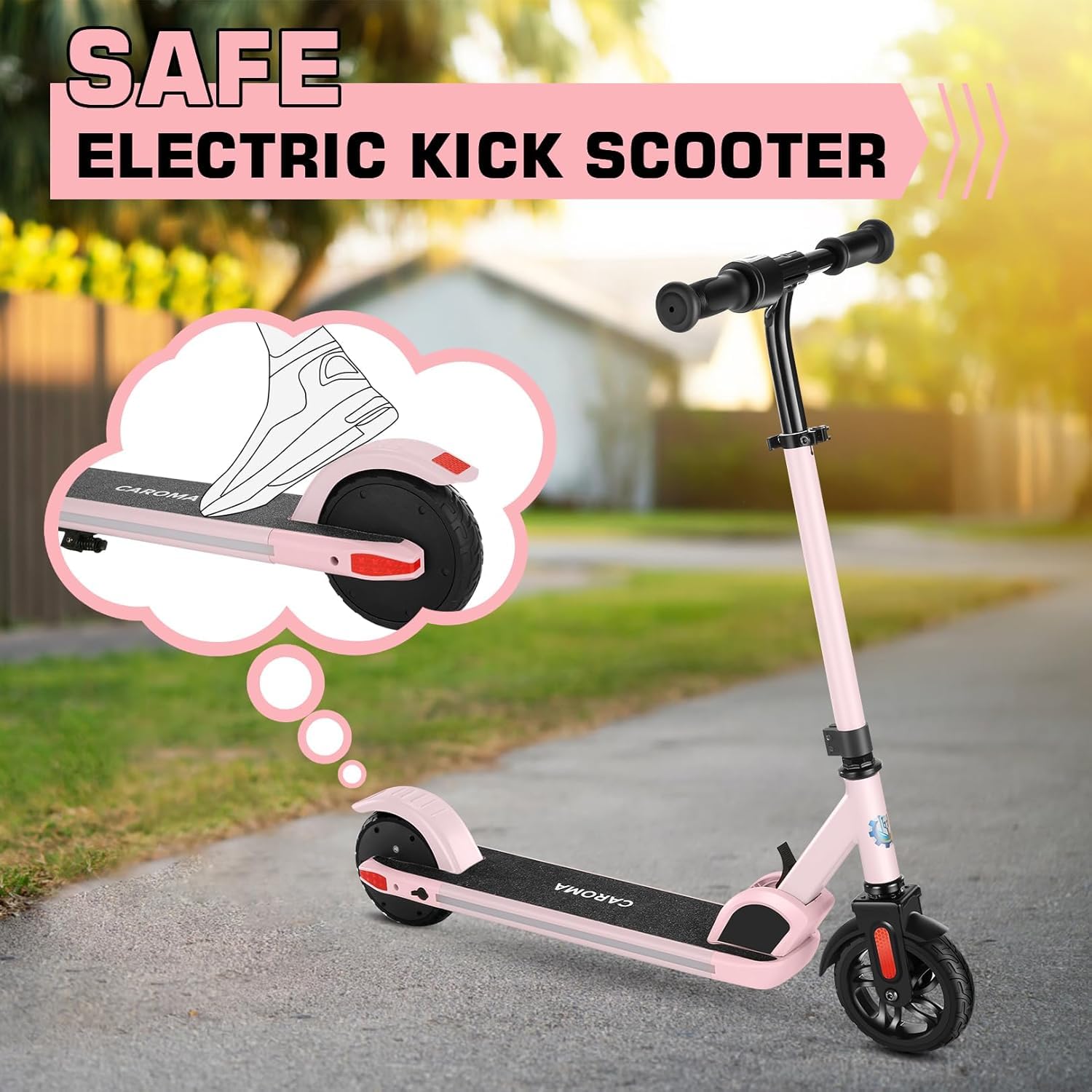 Caroma Elektroroller für Kinder von 6-12 Jahren, 150W Motor bis 16 km/h, 12km Reichweite E Scooter, Faltbarer E Roller mit Bunte Leuchten & LED-Display, Einstellbare Geschwindigkeit & Höhe