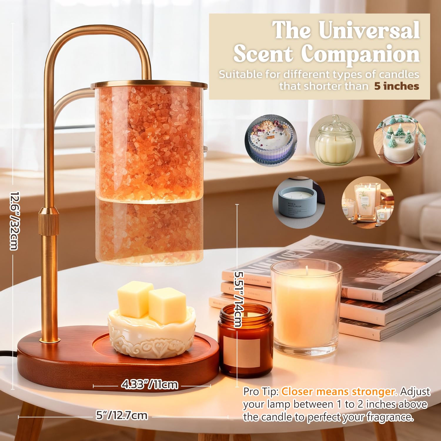 SALUBRITO Podgrzewacz do świec Lampa, Candle Warmer Lamp z timerem i ściemniaczem, 2 w 1 Podgrzewacz do świec Lampa solna z Himalajów do świec zapachowych w szkle, Boże Narodzenie, dekoracja domu