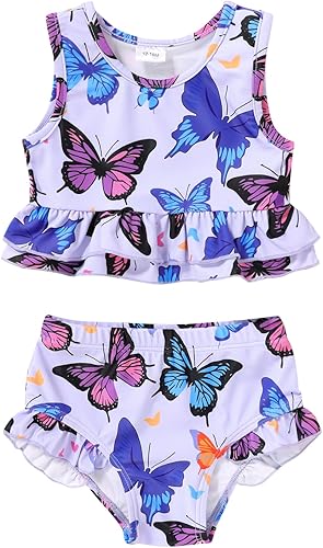 YOUNGER TREE Traje de baño de verano para niñas pequeñas, sin mangas, traje de baño a rayas, traje de dos piezas, bikini de