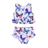 Toddler Baby Girls Summer Swimsuit Sleeveless Striped Swimwear Two-Piece Suit Beach Bikini
