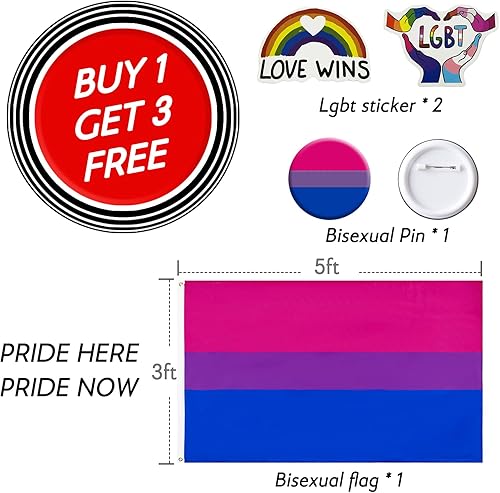 Miniatura 8 de Bandera trans para pared y exteriores de 3 x 5 pies con 1 pin de bandera transgénero y 2 calcomanías de arco iris al azar, cosas del orgullo gay,