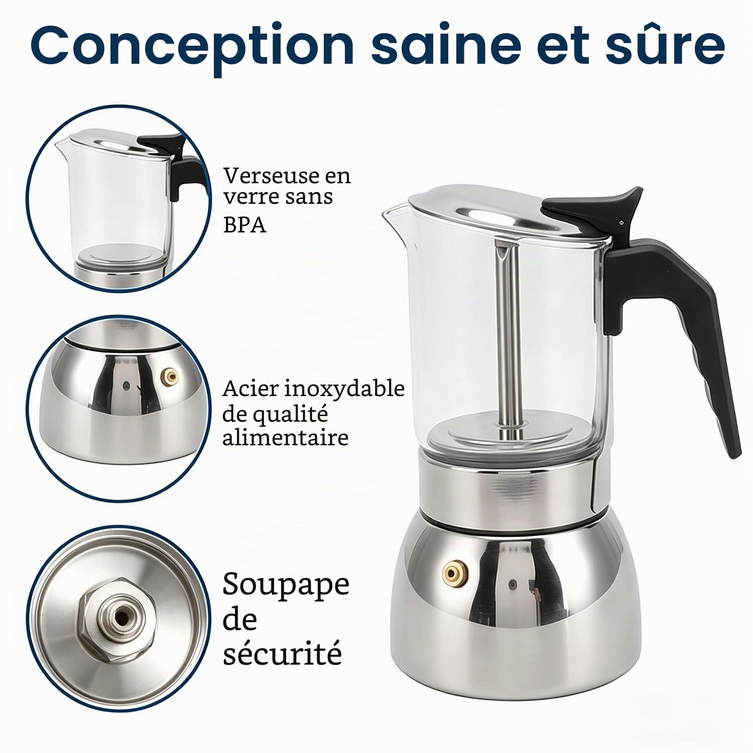 Pilipane Cafetière Moka à Induction, Cafetière Pour Café Italien, 200 Ml/300 Ml En Verre Transparent Et Acier Inoxydable, Cafetière Design(300ml)