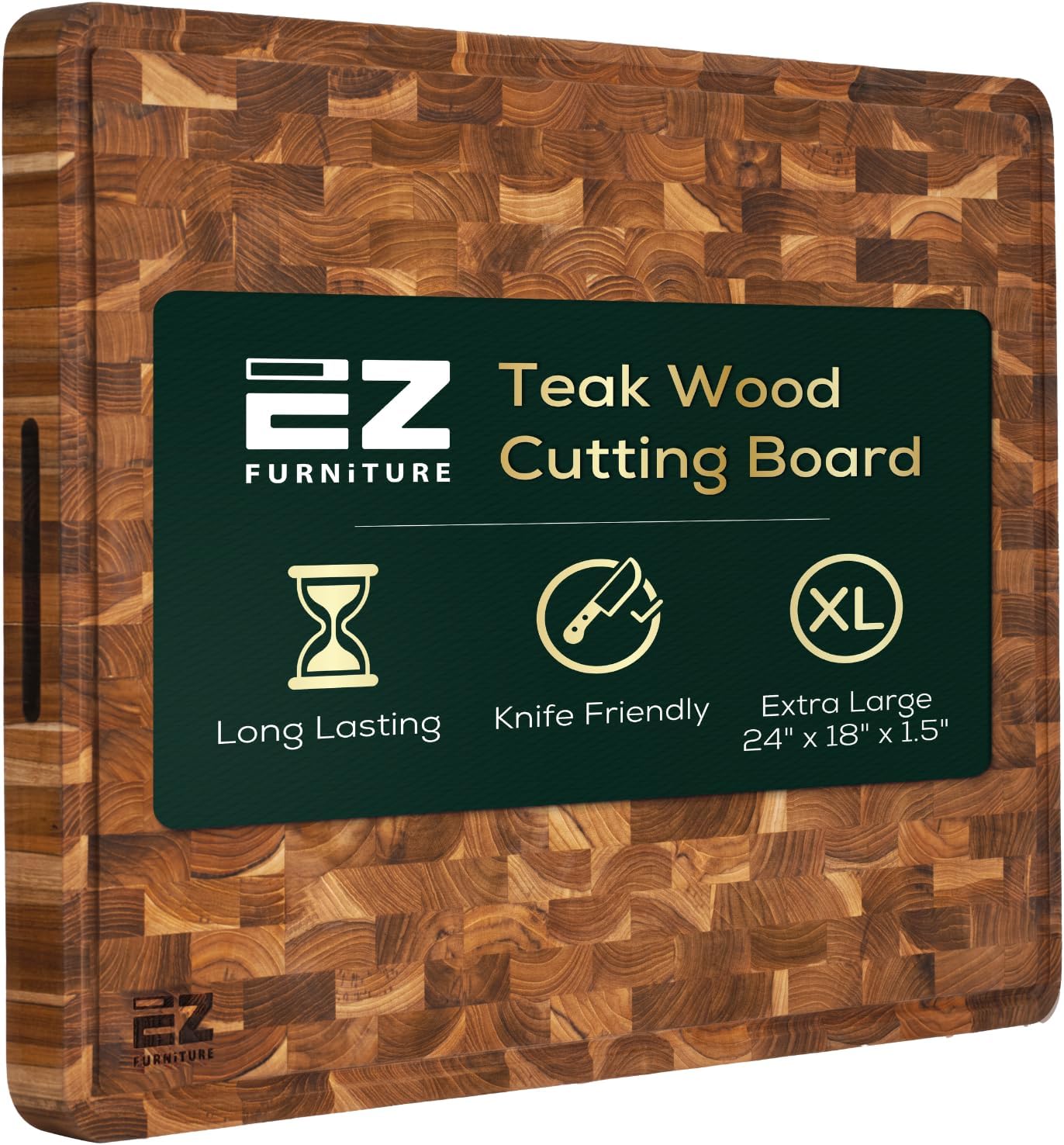 24 x 18 Inch Teak Cutting Board, Wooden Cutting Boards for Kitchen, Large Butcher Block Cutting Board, Large Cutting Board, Wood Cutting Boards for Kitchen with Juice Groove and Handles 24"L x 18"W