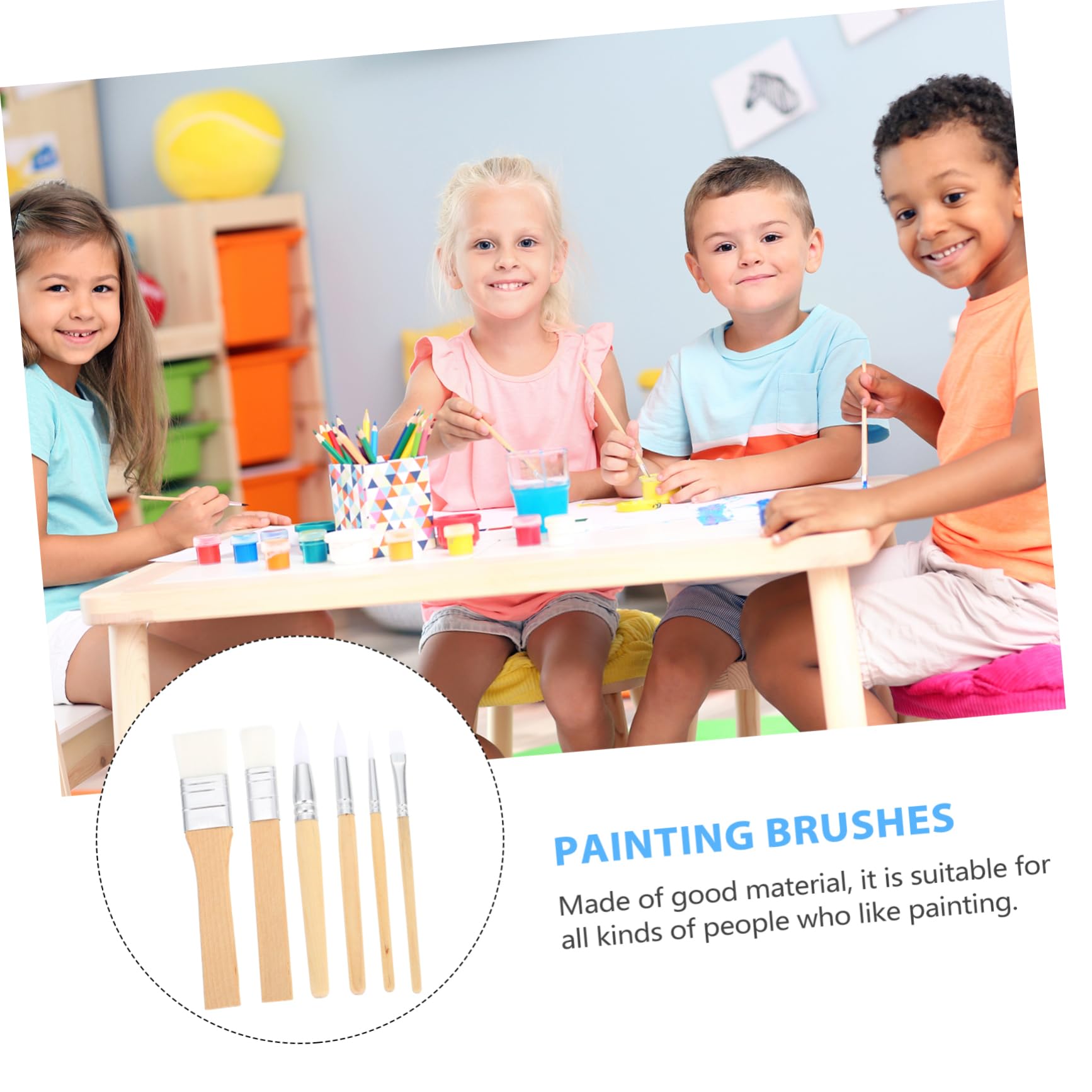 Artibetter 6piezas Pinceles Cortos de Lana Cruda Unidades para Acuarela Suministros de Pintura Herramientas de Dibujo Pinceles para Pintar Acuarela