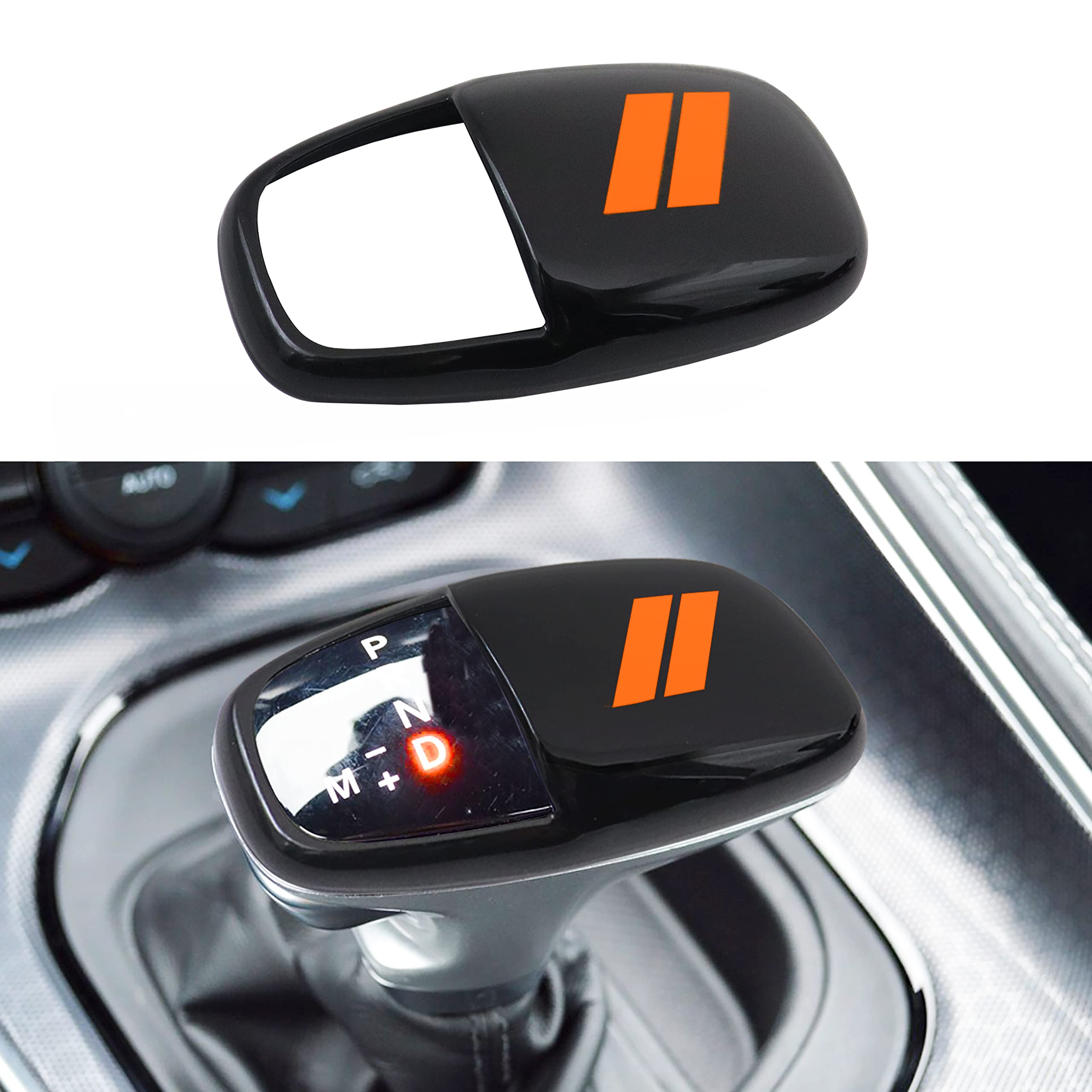 Gear Shift Knob Head Cover for Dodge Charger Accessories 2015-2023 Challenger 2015-2024 Durango 2016-2025 2026 ABS Interior Shell Insert Decoration Protector Gear Shifter Cover (Orange Trim)